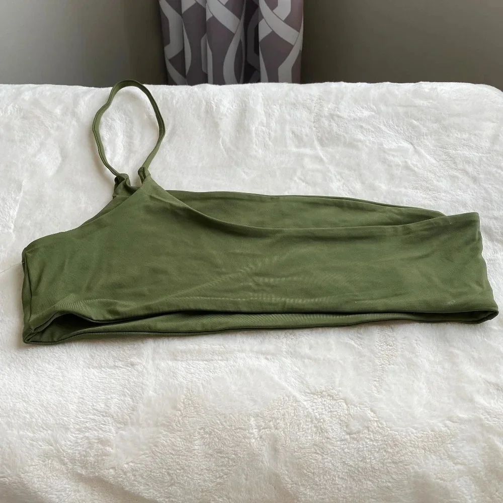 New! Free People x Toast signature one shoulder bikini top green 14757